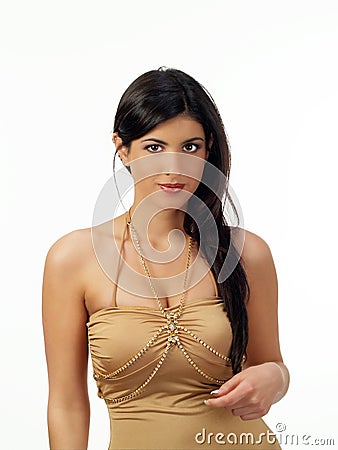 Brown Dress on Middle Eastern Woman In Elegant Brown Dress Royalty Free Stock Photos