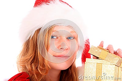 Miss Santa Is Opening A Golden Gift Box
