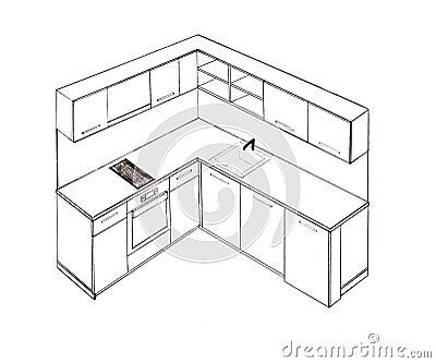 Kitchen Design Drawings on Modern Interior Design Kitchen Freehand Drawing   Click Image To Zoom