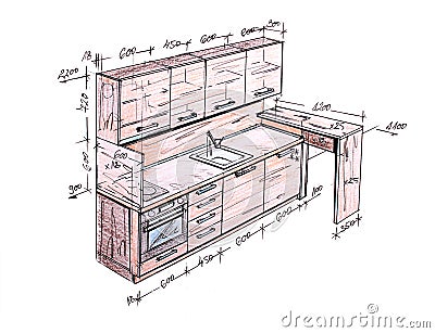 Kitchen Design Drawings on Modern Interior Design Kitchen Freehand Drawing   Click Image To Zoom