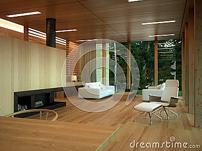 Armchairs  Living Room on Modern Wood Living Room Interior Stock Photos   Image  6976903