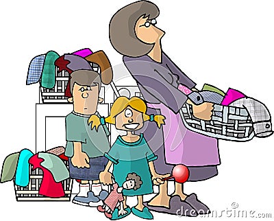 Mom, Kids And Their Laundry Stock Photography - Image: 48772