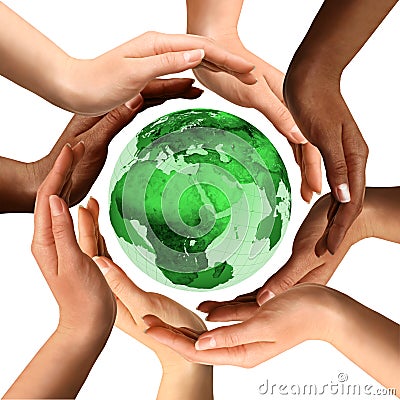 people holding hands around the earth. MULTIRACIAL HANDS AROUND THE