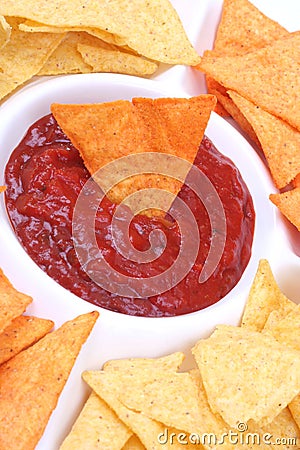 Stock Image: Nachos and salsa dip
