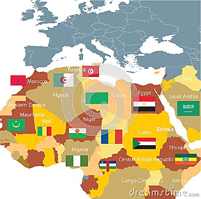 map of morocco africa. North Africa and flags on