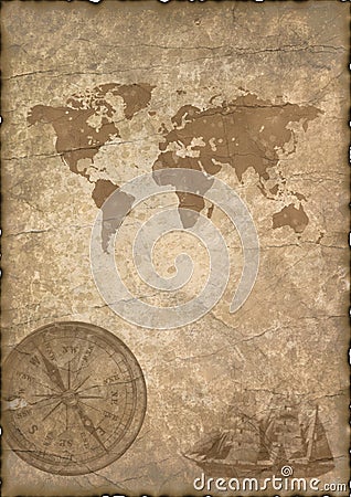 Old Paper With Compass And Map.