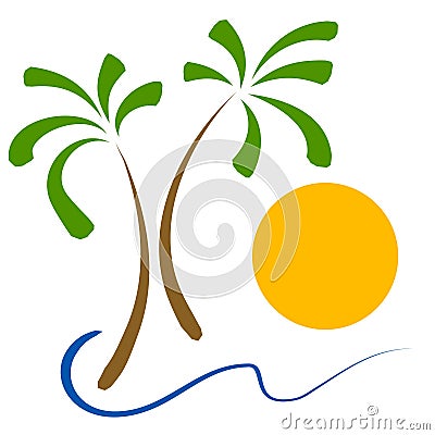 Free Vector on Simple Clip Art Illustration Of 2 Palm Trees  Ocean Waves And A Sun