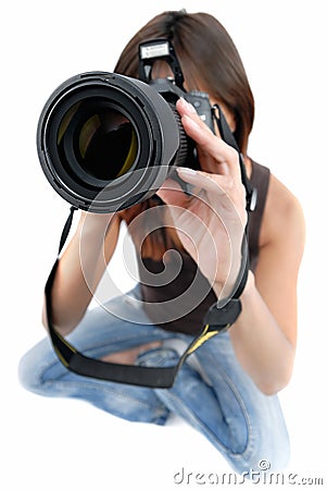 photography camera girl. girl with photo by camera
