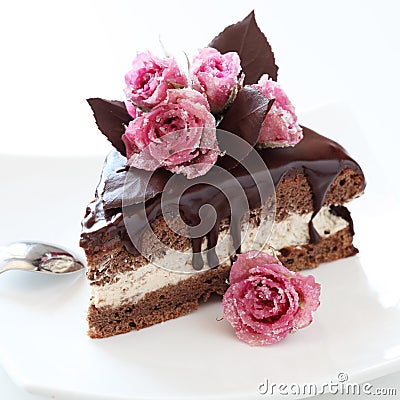 Sugar Free Birthday Cake on Piece Of Chocolate Cake Royalty Free Stock Photography   Image