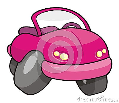  Pictures on Pink Toy Cartoon Car Isolated On White Background