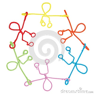 stick people holding hands in circle. PIPE CLEANER FIGURES HOLDING