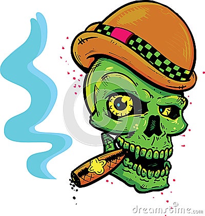 PUNK TATTOO STYLE SKULL SMOKING A CIGAR (click image to zoom)