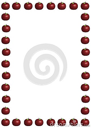 Aplle on Illustrated Border Of Large Red Apples On White Background