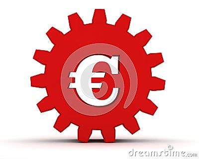 red euro sign. RED GEAR WITH A EURO SIGN