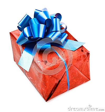Red Gift Box With Blue Bow