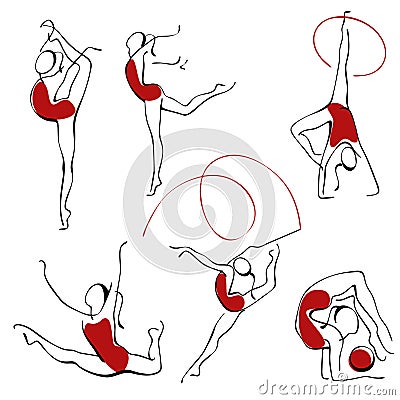Women Stretching Aerobics Class Drawing on Home   Royalty Free Stock Photos  Rhythmic Gymnastics  Set Figures