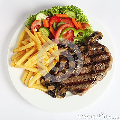 Ribeye Steak Dinner. RIBEYE STEAK DINNER FROM ABOVE