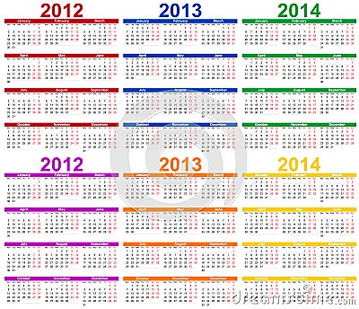 2012 Year Calendar Printable on Vector Illustration  Set Of 2012   2014 Calendar  Image  21940029