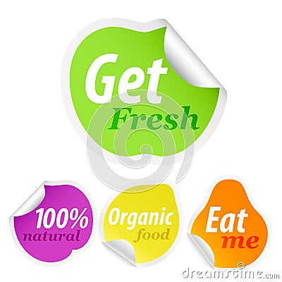 Funny Advertising Stickers on Image Set Of Colorful Fruit Advertising ...