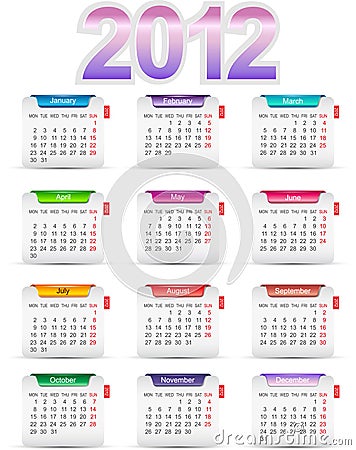 Month Calendar on Vector Illustration  Set Twelve Month Calendar 2012  Image  21103569