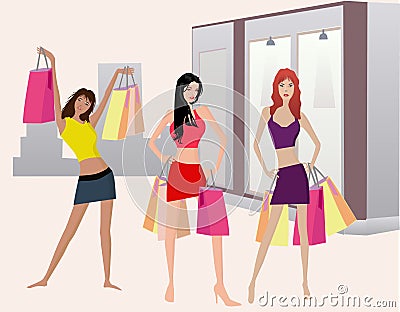 Shoping on Shoping Girls   Illustt  Click Image To Zoom