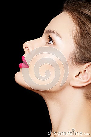 Face  on Side View Female Model Face With Perfect Make Up Royalty Free Stock