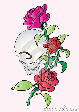Stock Photo: Skull and roses tattoo