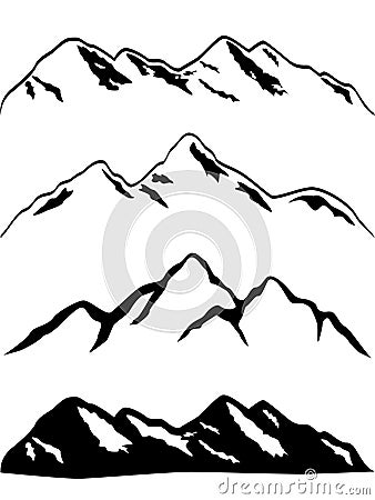 cartoon images of mountains. Various mountains with snow