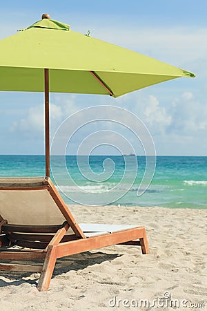 Lounge Chairs on South Beach Umbrella And Lounge Chair Royalty Free Stock Image   Image