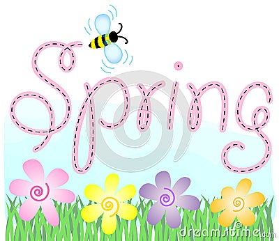 SPRING FLOWERS AND BEE/EPS