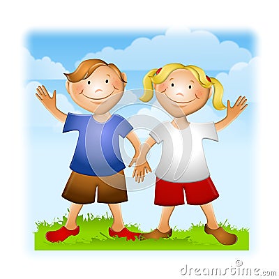 SUMMER KIDS HOLDING HANDS WAVING (click image to zoom)