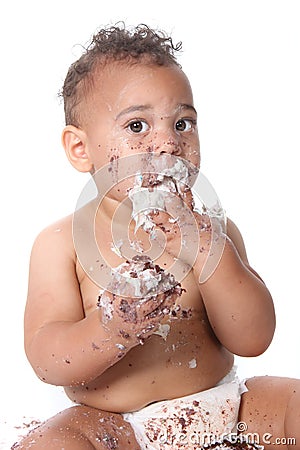 Clipart Birthday Cake on Sweet Baby Boy Eating Birthday Cake Royalty Free Stock Photo   Image