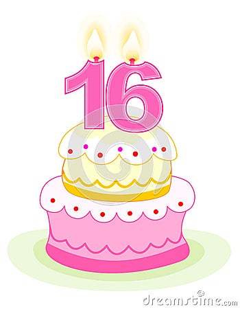 Sweet Birthday Cakes on Sweet Sixteen Birthday Cake With Numeral Candles Isolated On White