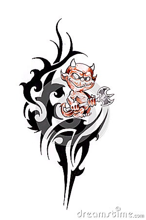  Devil Tattoos on Tattoo Art  Sketch Of A Tribal And Little Devil  Image  17102442