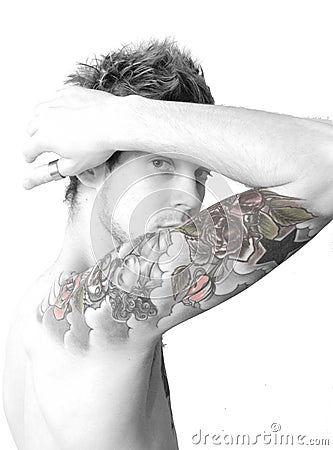 Stock Photography Free on Tattoo With Red Rose And Green Leaf In Colour  Photo Shot In High Key