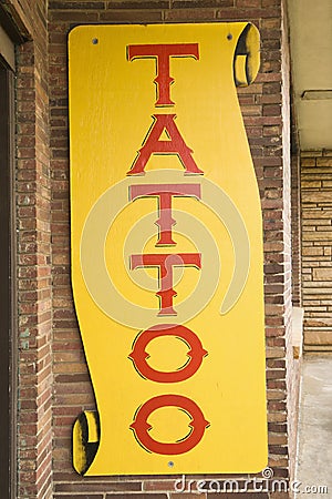 Tattoo sign outside of tattoo parlor 