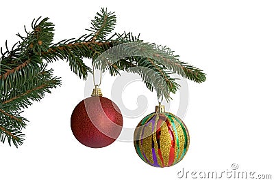 The Fir-tree Branch With  Christmas Balls