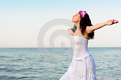 White  Dress on Free Stock Photography  The Woman In A White Sundress On Seacoast
