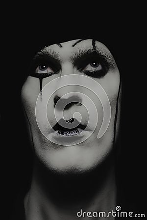 Theater Makeup on Theatrical Actor With Dark Makeup Stock Photo   Image  18740500