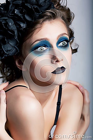 Theater Makeup on Theatrical Style   Actress Woman With Blue Makeup Stock Images   Image