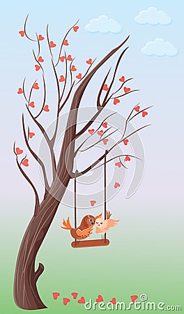 Hearts Love Pictures on Tree Of Hearts And Two Love Birds On A Swing Stock Photography   Image