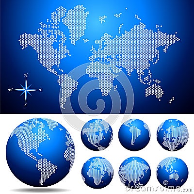 world map globe vector. VECTOR DOTTED MAP AND GLOBE OF