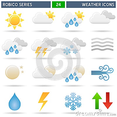 Architectural Design Concept on Collection Of 16 Colorful Weather Forecast Icons  Isolated On White