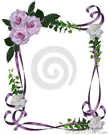 Wedding Decorations on Wedding Invitation Border Lavender Roses Royalty Free Stock Photo