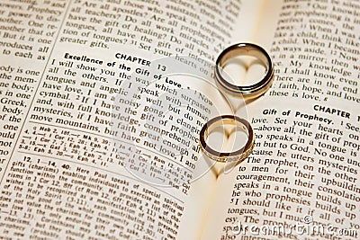 Wedding Vows  Bible on Home   Royalty Free Stock Image  Wedding Rings On A Bible
