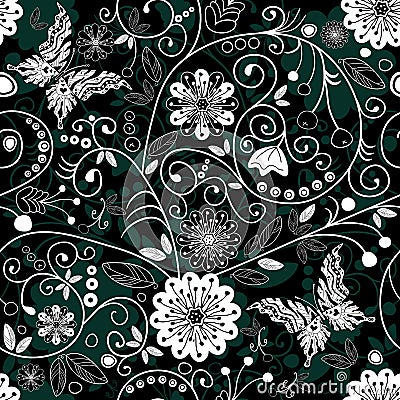 White And Dark Seamless Floral Pattern