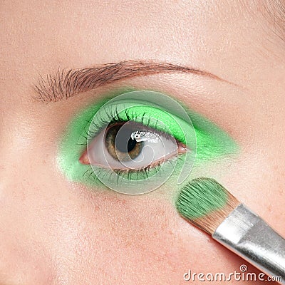  Brush on Applying Cosmetic Paint Brush   Close Up Portrait Of Eye Shadow Zone