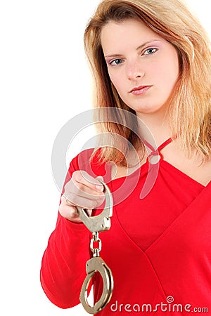 Stock Images: Woman holding handcuffs