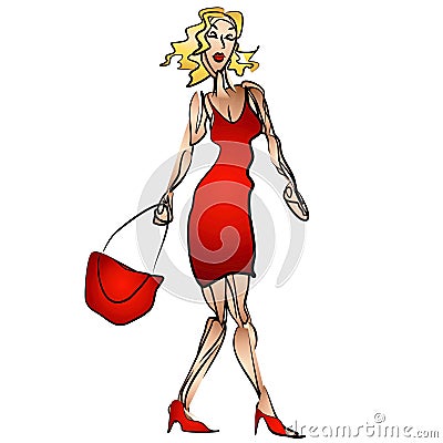 Dress Model Woman on Woman Shopping Red Dress  Click Image To Zoom