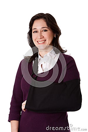 broken arm sling. WOMAN WITH BROKEN ARM IN SLING